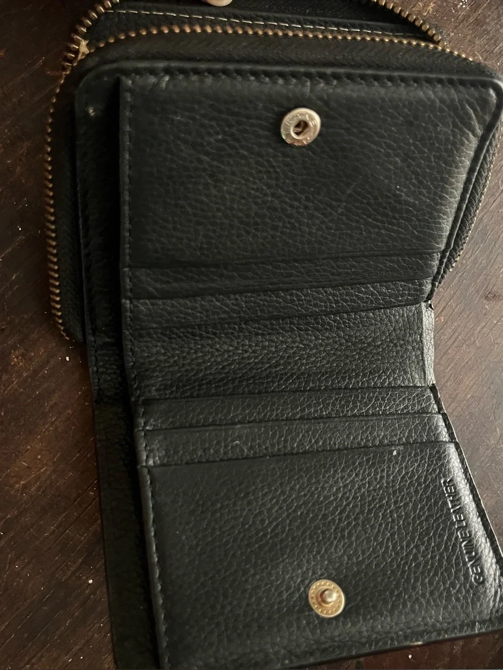Lodis Black Pebble Leather Zip Card Holder with Gold Accents